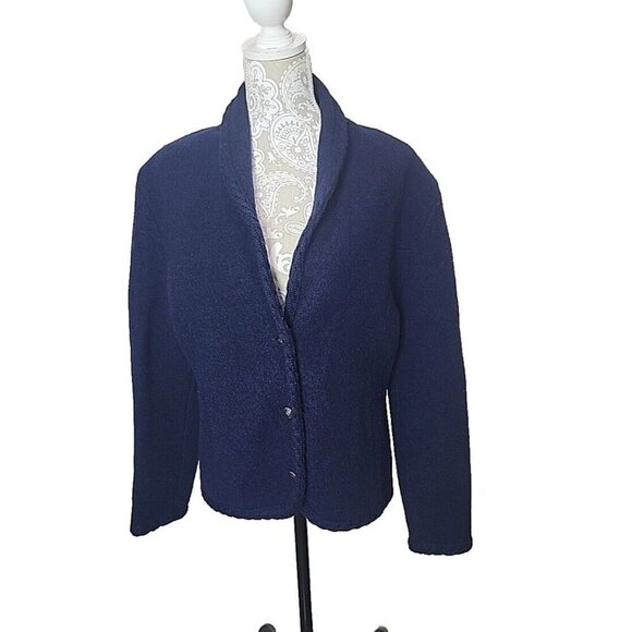 Talbots Jackets & Blazers - Talbots Blue Wool Knit Blazer 3 Button Jacket Women's 12